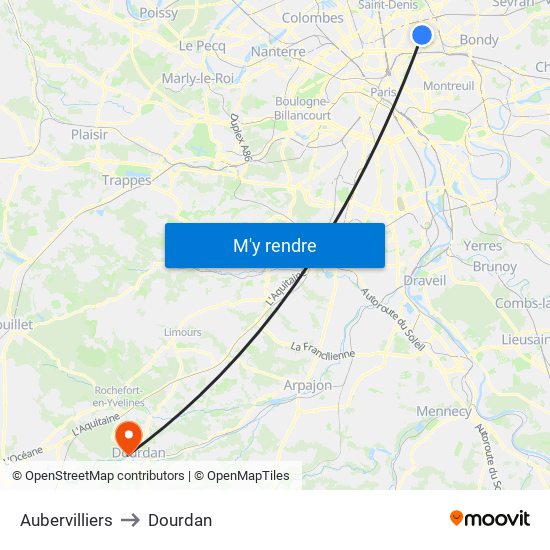 Aubervilliers to Dourdan map