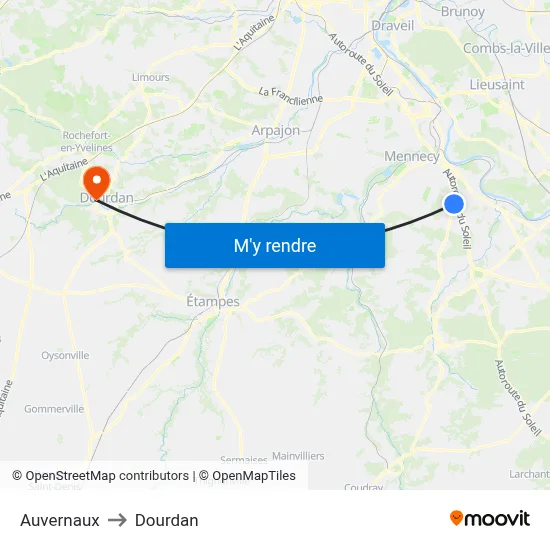 Auvernaux to Dourdan map
