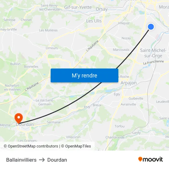 Ballainvilliers to Dourdan map