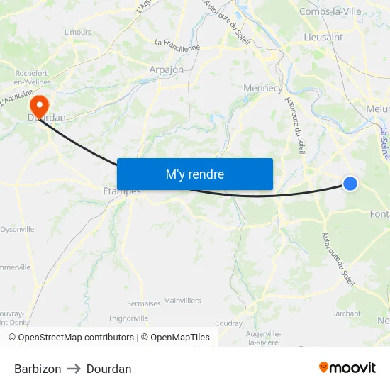 Barbizon to Dourdan map