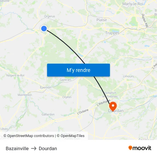 Bazainville to Dourdan map