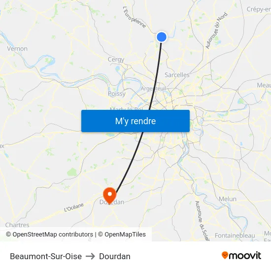 Beaumont-Sur-Oise to Dourdan map