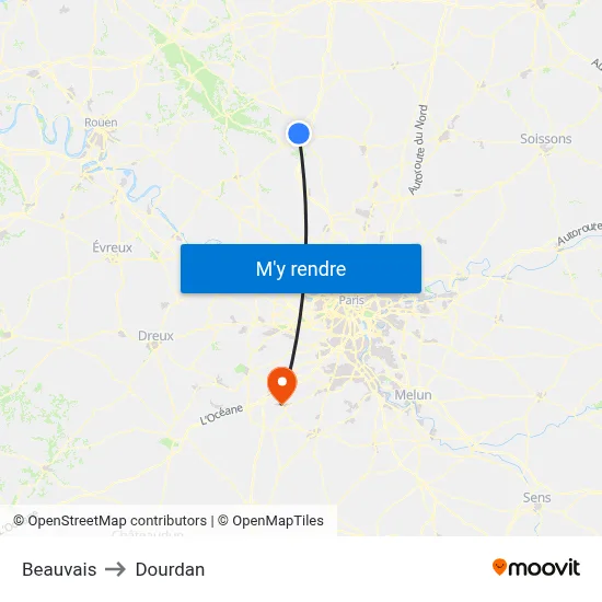 Beauvais to Dourdan map