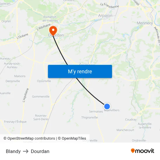 Blandy to Dourdan map