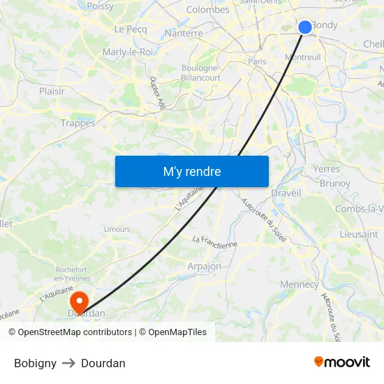 Bobigny to Dourdan map