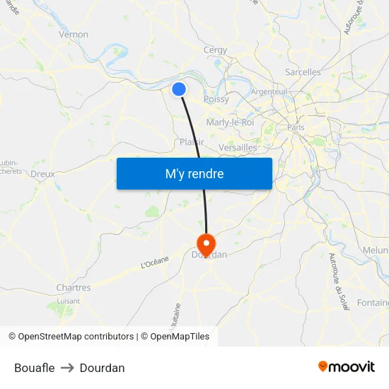Bouafle to Dourdan map