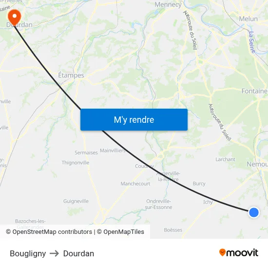 Bougligny to Dourdan map