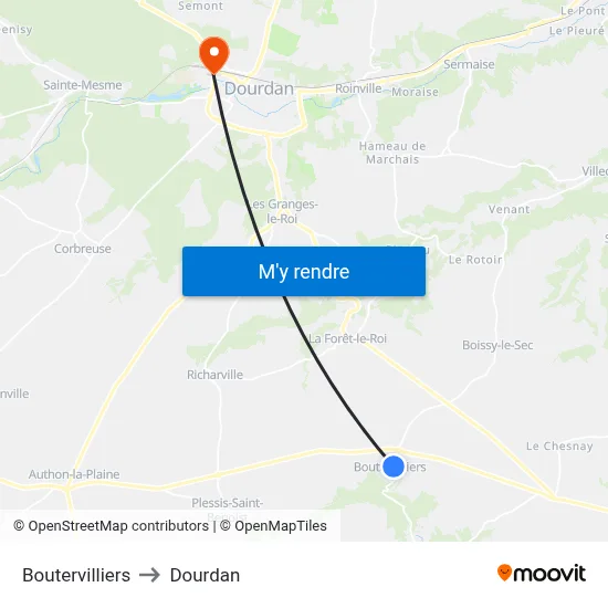 Boutervilliers to Dourdan map