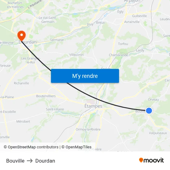 Bouville to Dourdan map