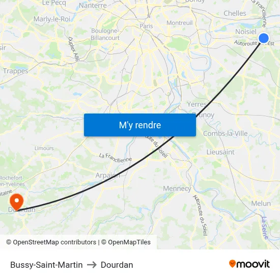 Bussy-Saint-Martin to Dourdan map