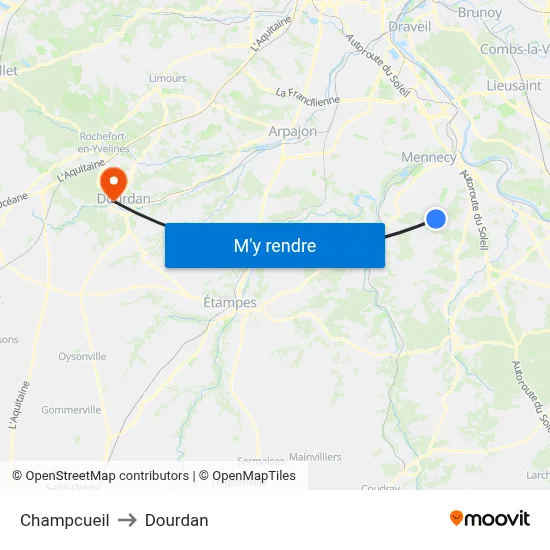 Champcueil to Dourdan map