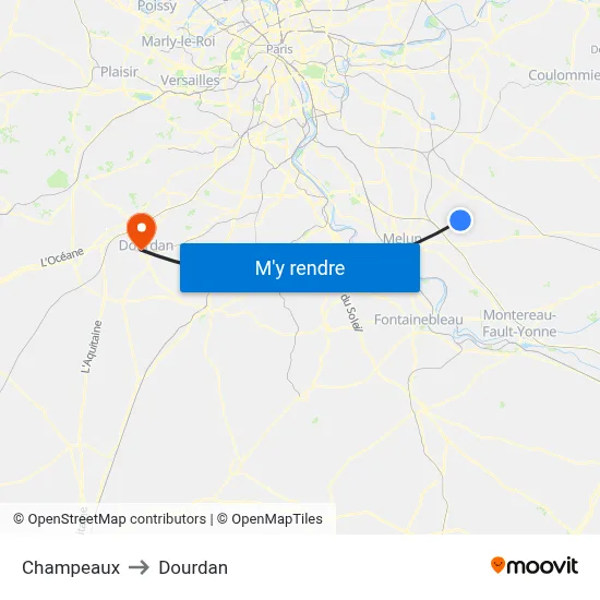 Champeaux to Dourdan map