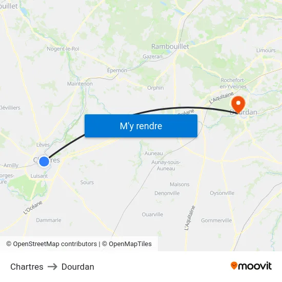 Chartres to Dourdan map