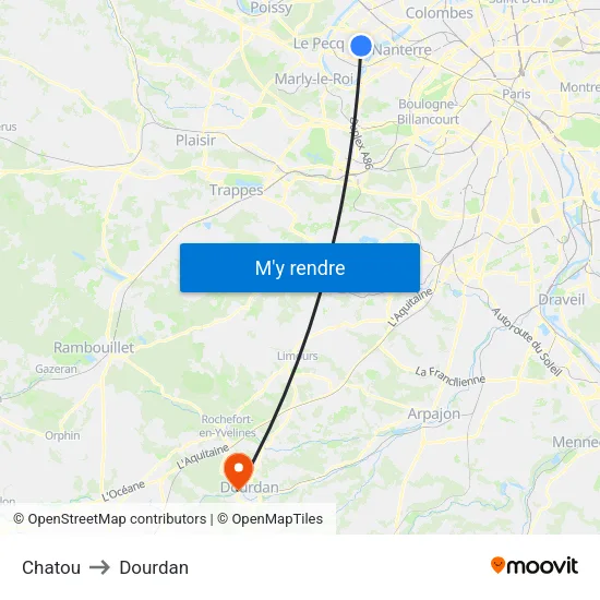 Chatou to Dourdan map