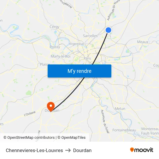 Chennevieres-Les-Louvres to Dourdan map