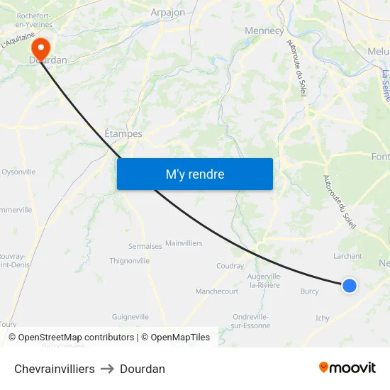 Chevrainvilliers to Dourdan map