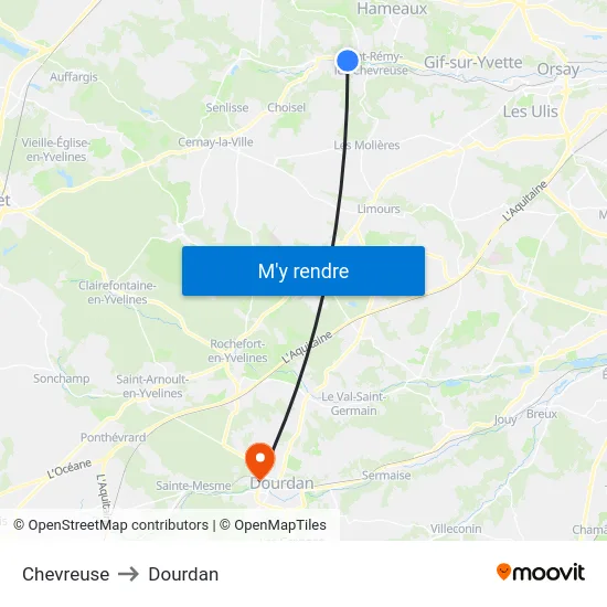 Chevreuse to Dourdan map