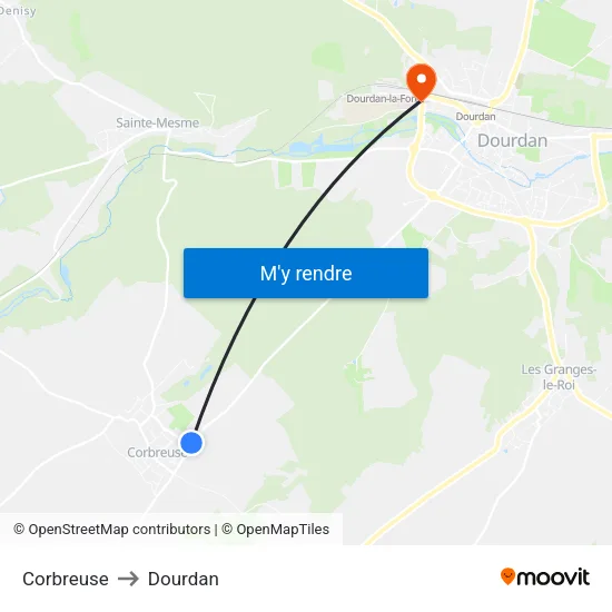 Corbreuse to Dourdan map