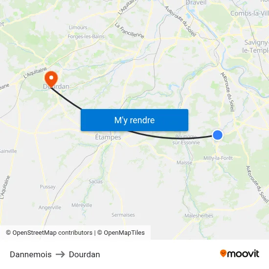 Dannemois to Dourdan map
