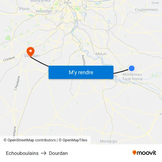 Echouboulains to Dourdan map