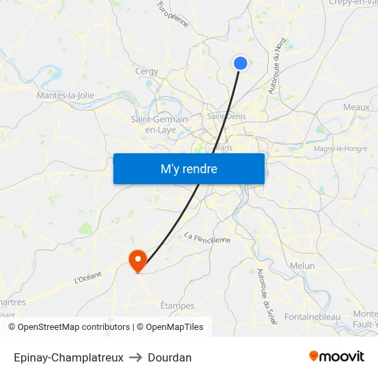 Epinay-Champlatreux to Dourdan map