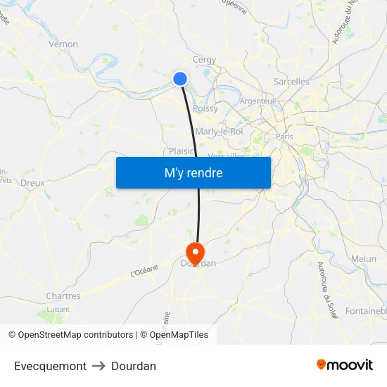 Evecquemont to Dourdan map