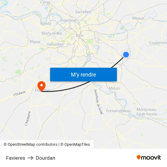 Favieres to Dourdan map