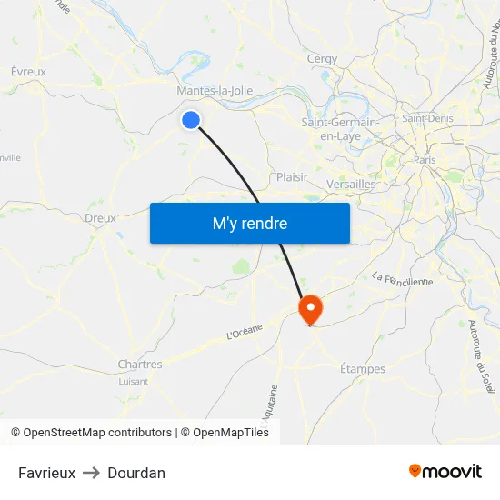 Favrieux to Dourdan map