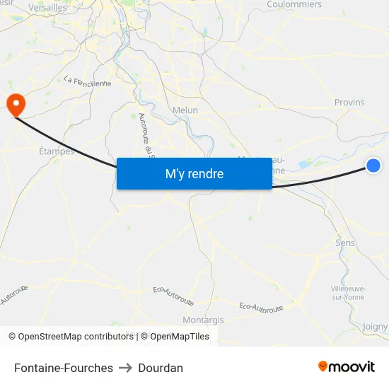 Fontaine-Fourches to Dourdan map