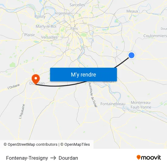 Fontenay-Tresigny to Dourdan map
