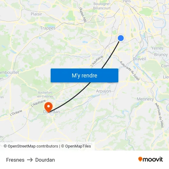 Fresnes to Dourdan map