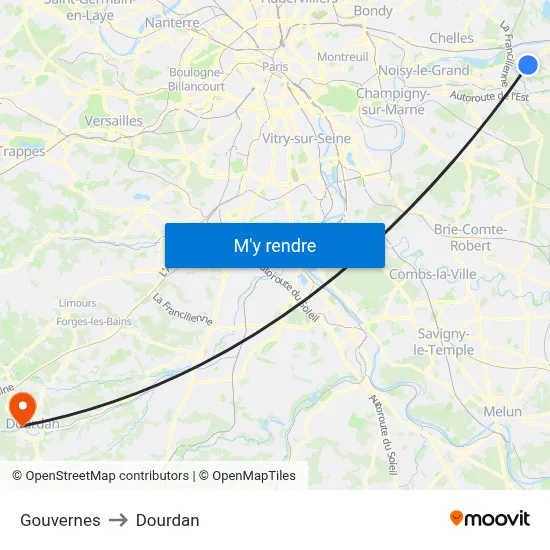 Gouvernes to Dourdan map