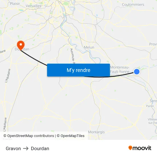 Gravon to Dourdan map