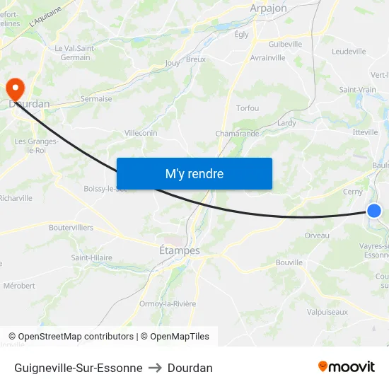 Guigneville-Sur-Essonne to Dourdan map