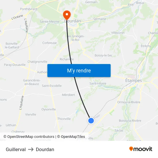Guillerval to Dourdan map