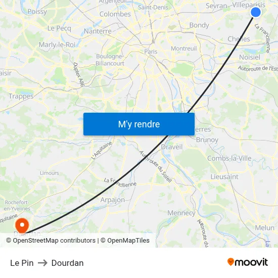 Le Pin to Dourdan map