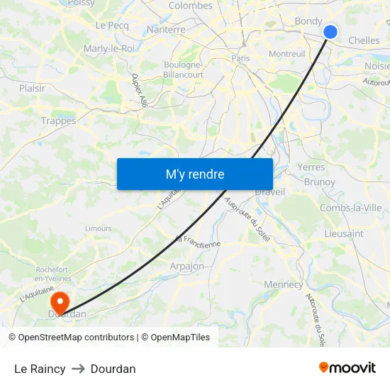 Le Raincy to Dourdan map