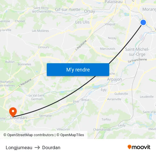 Longjumeau to Dourdan map