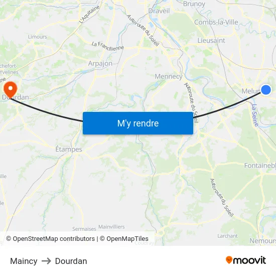 Maincy to Dourdan map
