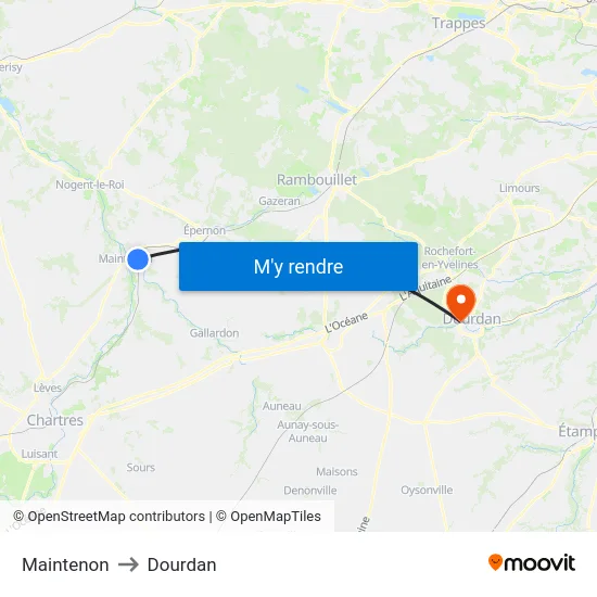Maintenon to Dourdan map