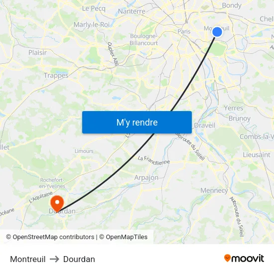 Montreuil to Dourdan map