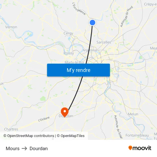 Mours to Dourdan map