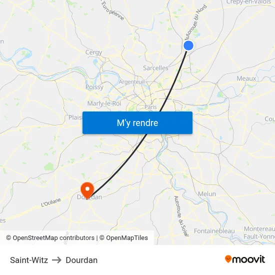 Saint-Witz to Dourdan map