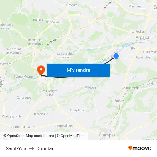 Saint-Yon to Dourdan map
