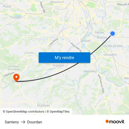 Santeny to Dourdan map