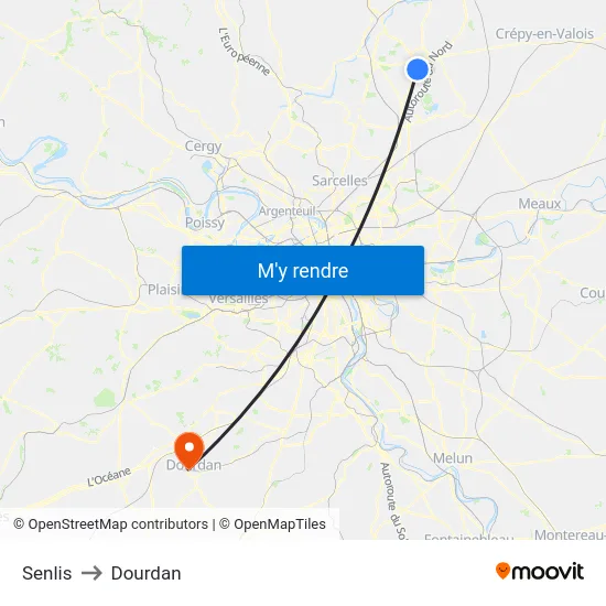 Senlis to Dourdan map
