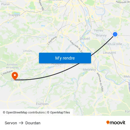 Servon to Dourdan map