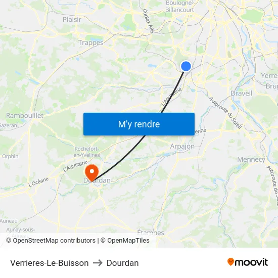 Verrieres-Le-Buisson to Dourdan map