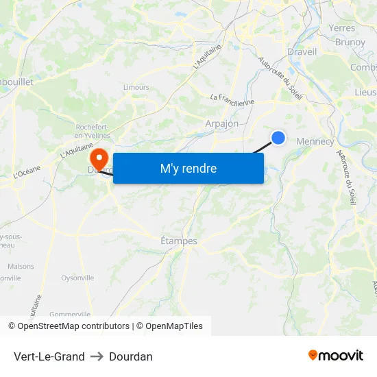 Vert-Le-Grand to Dourdan map