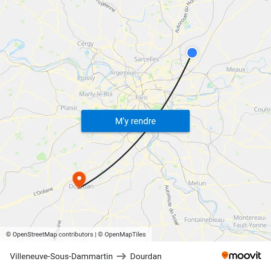 Villeneuve-Sous-Dammartin to Dourdan map
